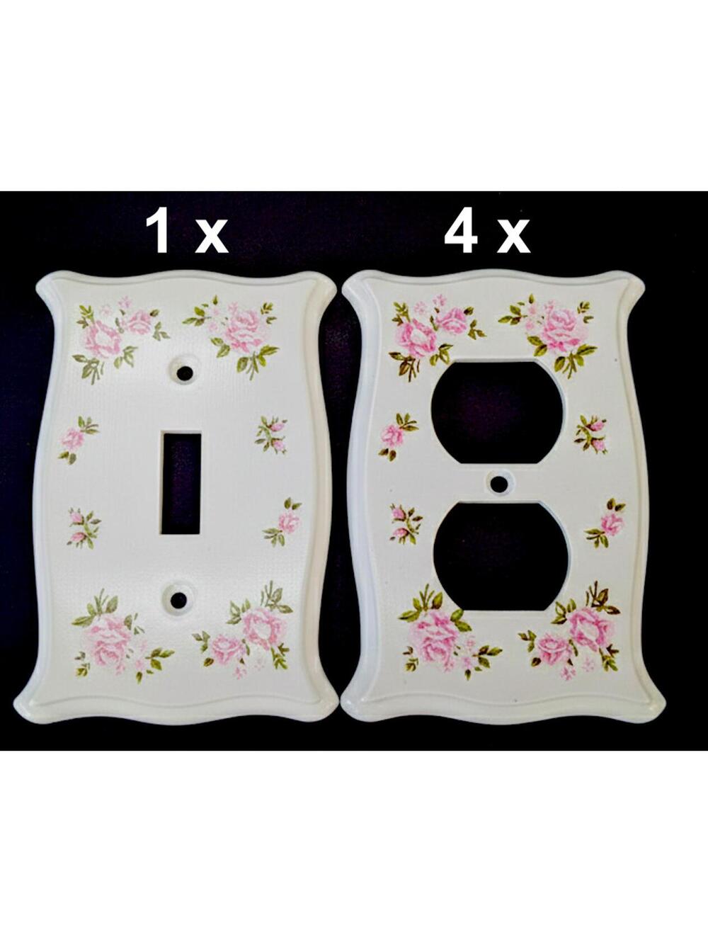 Star Canada Switch Wall Plates Outlet Covers Pink Floral White Retro Cottagecore
